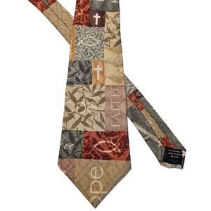 Mens Tie Silk Christian Faith Love Hope Cross Patchwork Eagle Religious Church